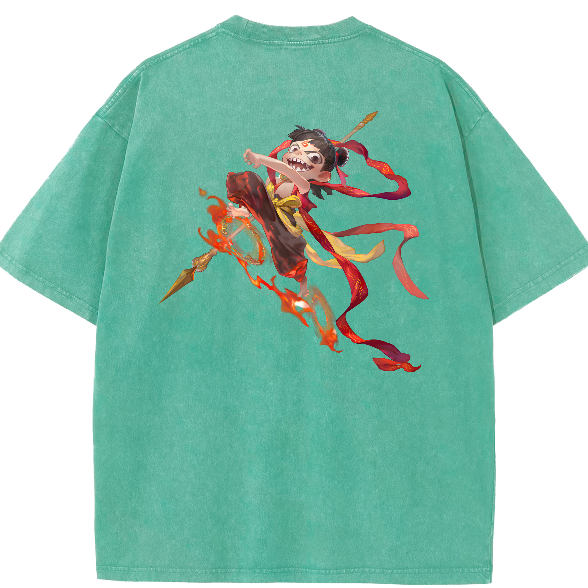 （画像用） Ne Zha 2 ナタ 魔童の大暴れ 綿100% ヴィンテージ風 半袖Tシャツ（背面プリント）
